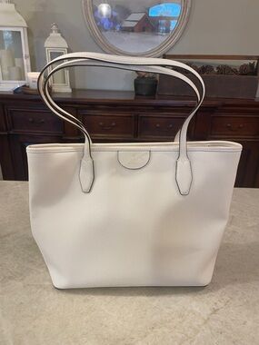 kate spade White Pebbled Leather Double-Handle Tote